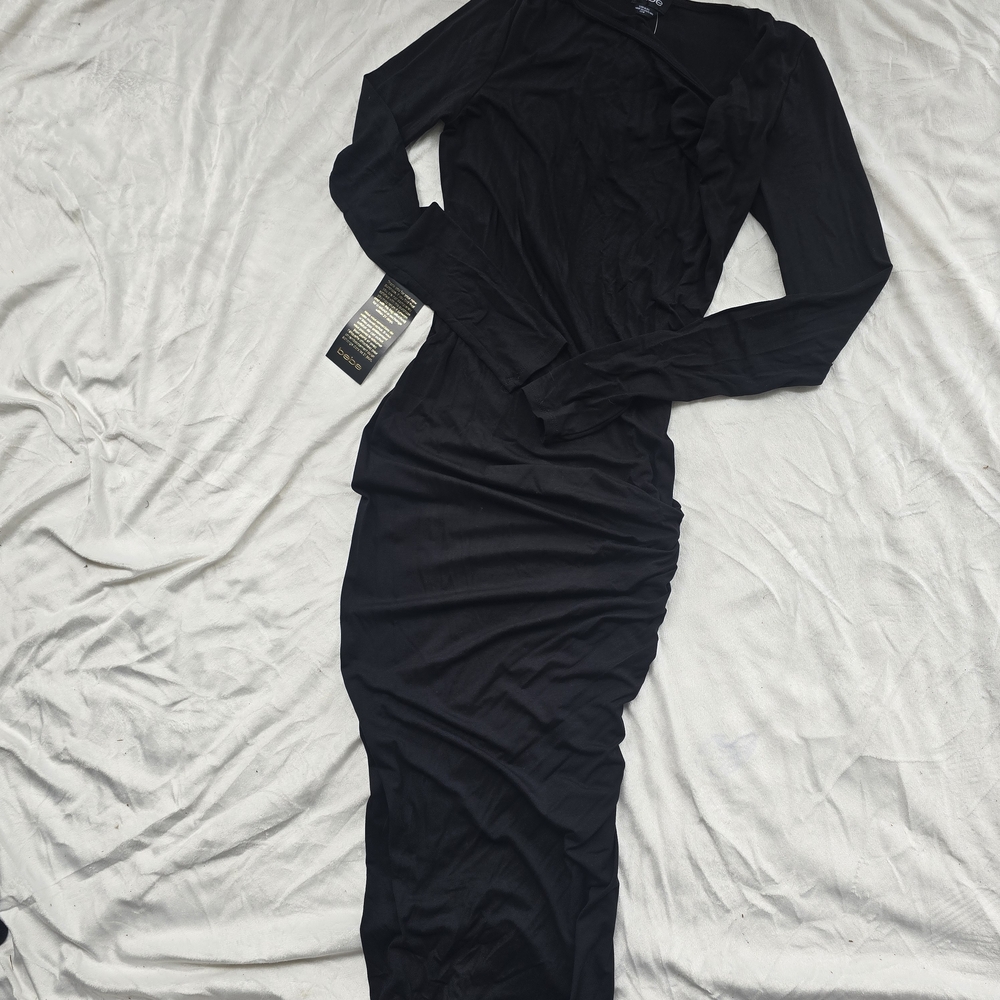 BEBE Black Long Sleeve Dress W/ Detail On The Side